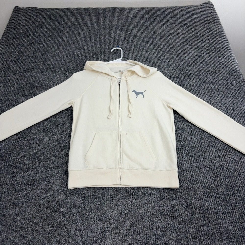 Pink Victoria's Secret Hoodie Women XS Cream Cotton Polyester Zip Up Athleisure